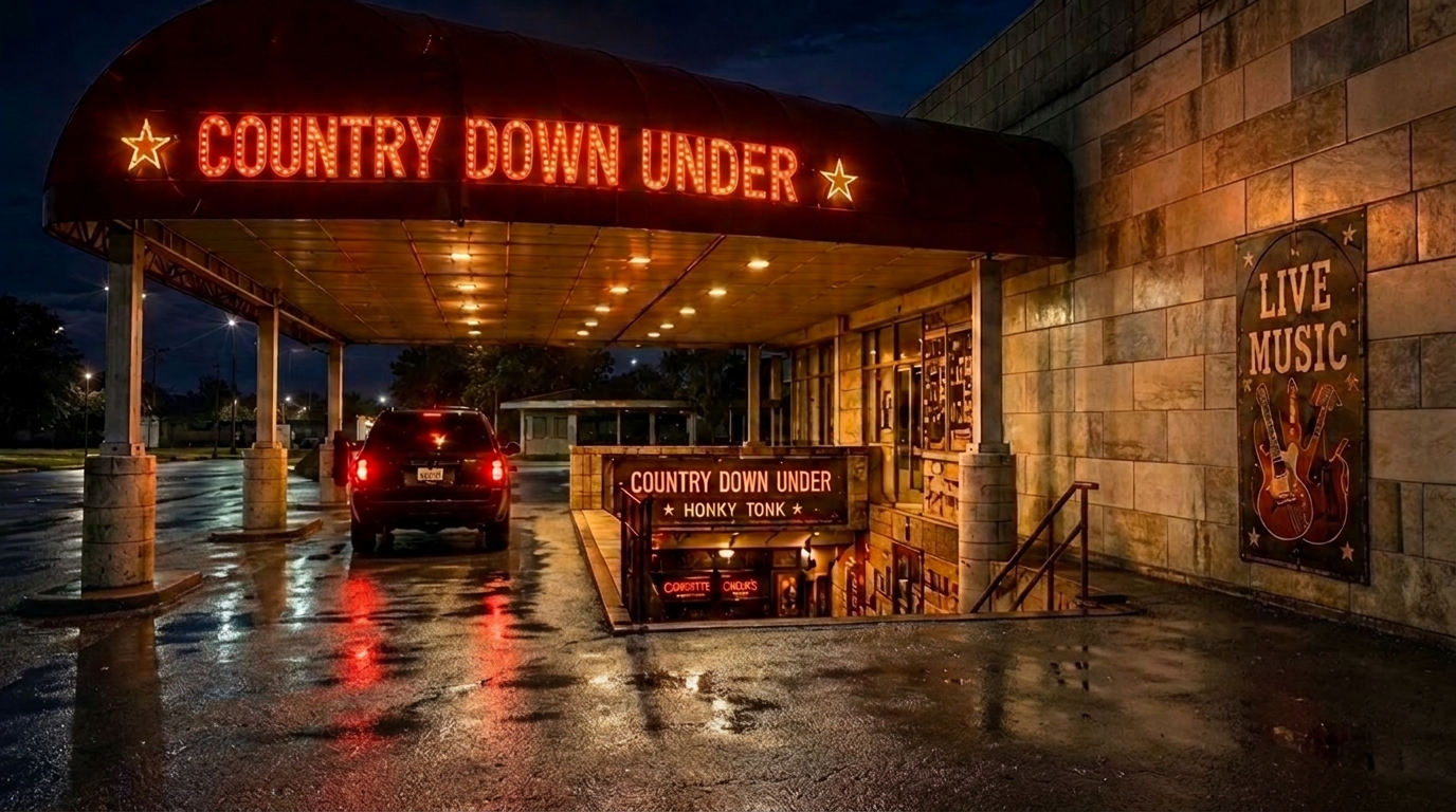 Country Down Under honky-tonk entrance at night